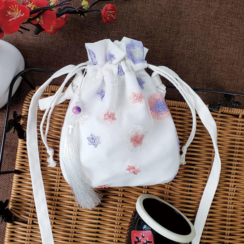 Buddha Stones刺繍の花と桜のつるのキャンバスクロスボディバッグショルダーバッグ