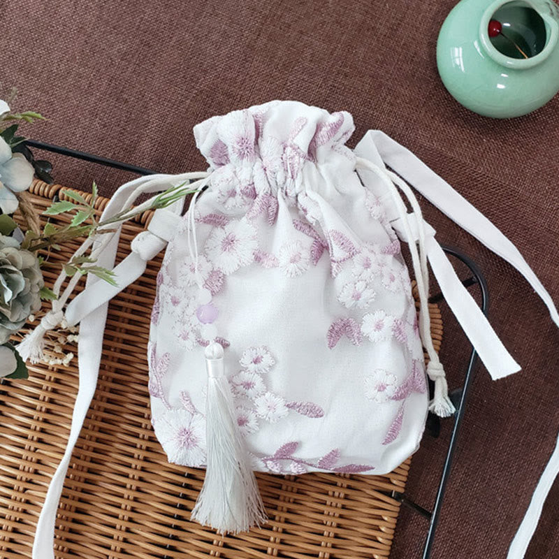 Buddha Stones刺繍の花と桜のつるのキャンバスクロスボディバッグショルダーバッグ