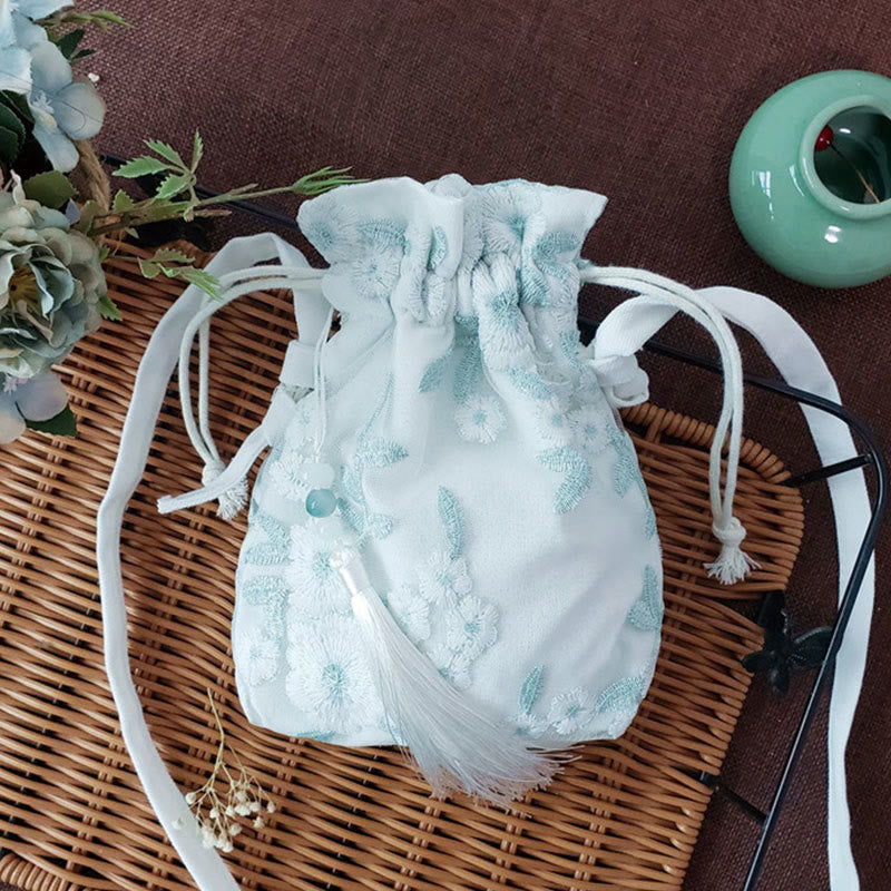 Buddha Stones刺繍の花と桜のつるのキャンバスクロスボディバッグショルダーバッグ