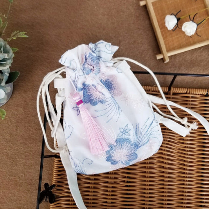 Buddha Stones刺繍の花と桜のつるのキャンバスクロスボディバッグショルダーバッグ