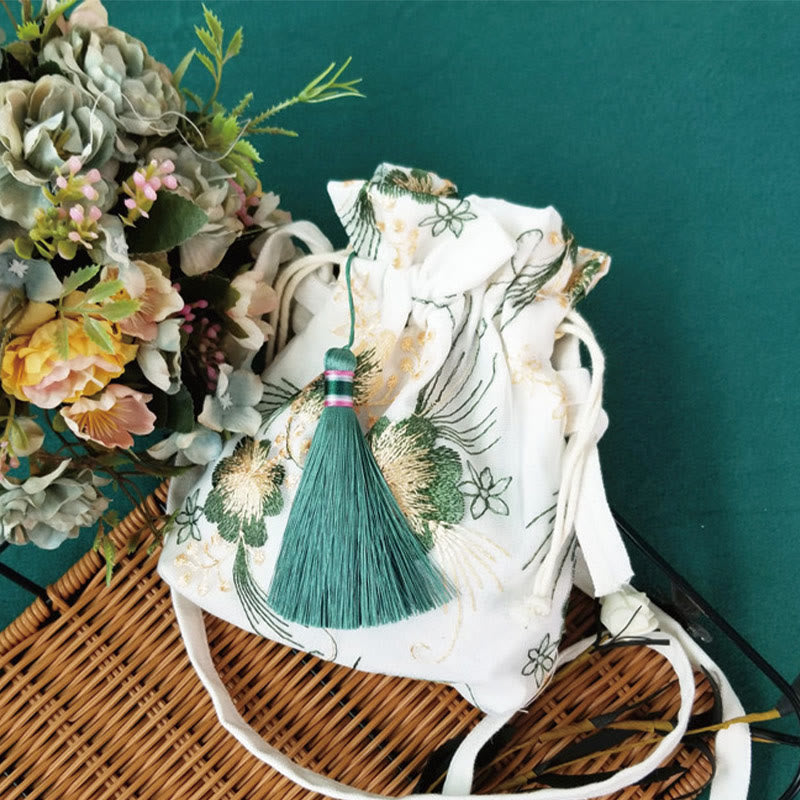 Buddha Stones刺繍の花と桜のつるのキャンバスクロスボディバッグショルダーバッグ