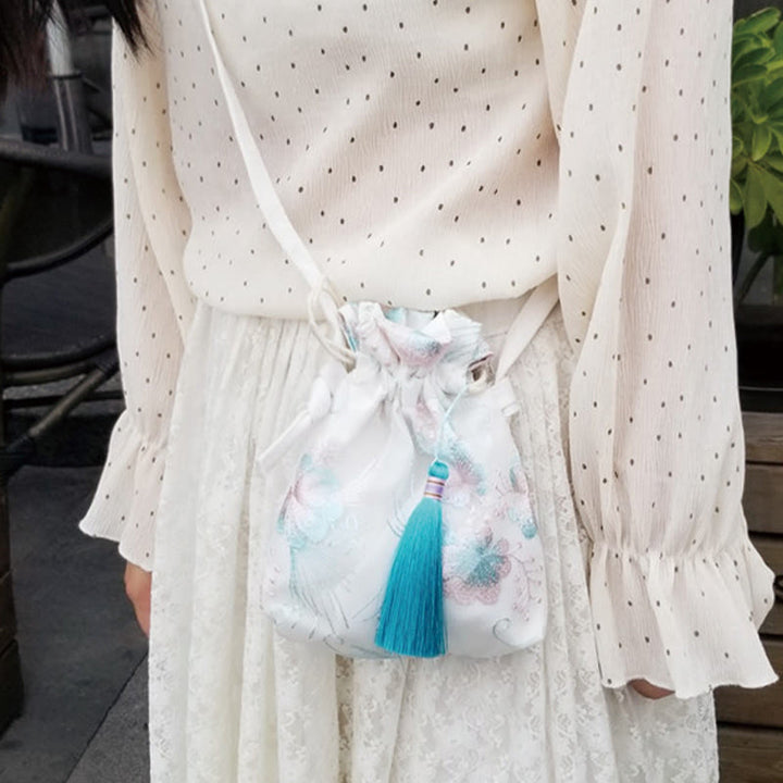 Buddha Stones刺繍の花と桜のつるのキャンバスクロスボディバッグショルダーバッグ