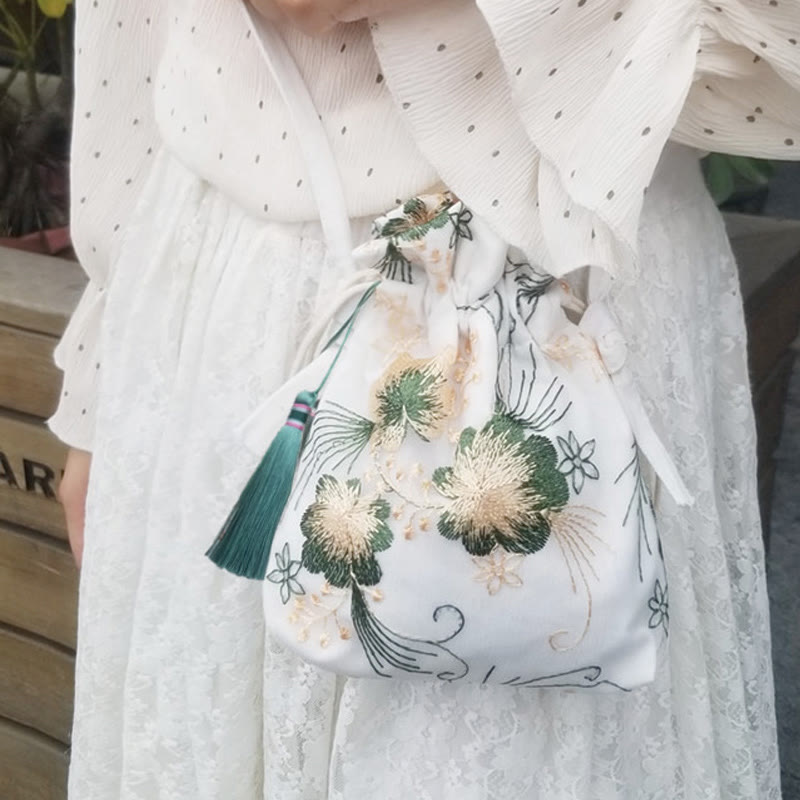 Buddha Stones刺繍の花と桜のつるのキャンバスクロスボディバッグショルダーバッグ