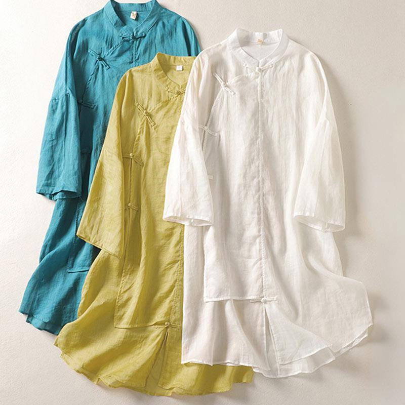 Buddha Stonesプレーンフロッグボタン 長袖 コットンリネン レディース ミディドレス - image 24