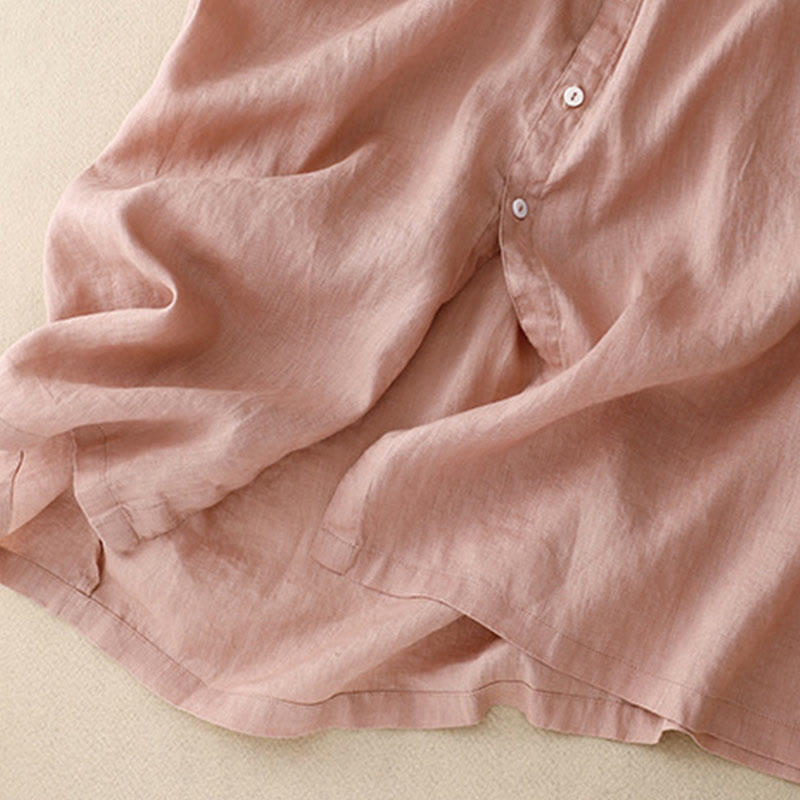 Buddha Stonesカジュアル プレーンボタン クルーネック フリルネック 半袖 コットンリネン レディース ミディドレス - image 17