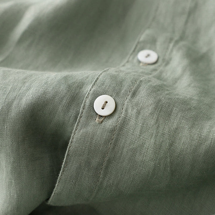 Buddha Stonesカジュアル プレーンボタン クルーネック フリルネック 半袖 コットンリネン レディース ミディドレス - image 3