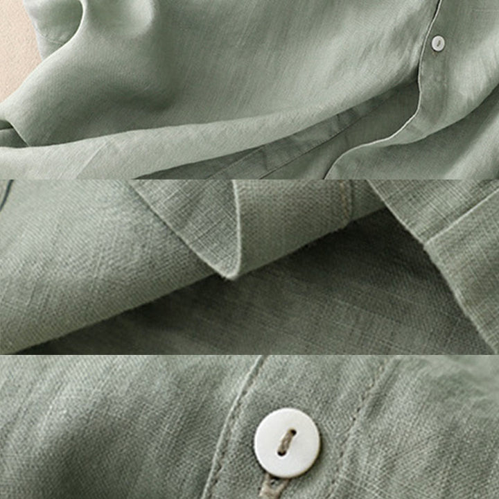 Buddha Stonesカジュアル プレーンボタン クルーネック フリルネック 半袖 コットンリネン レディース ミディドレス - image 9