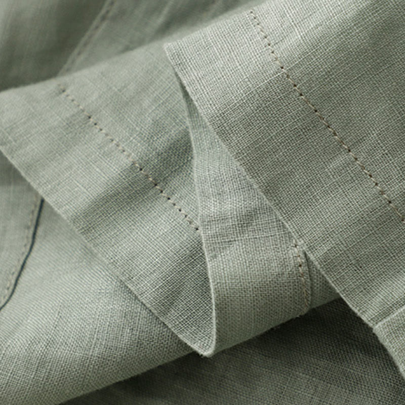 Buddha Stonesカジュアル プレーンボタン クルーネック フリルネック 半袖 コットンリネン レディース ミディドレス - image 7