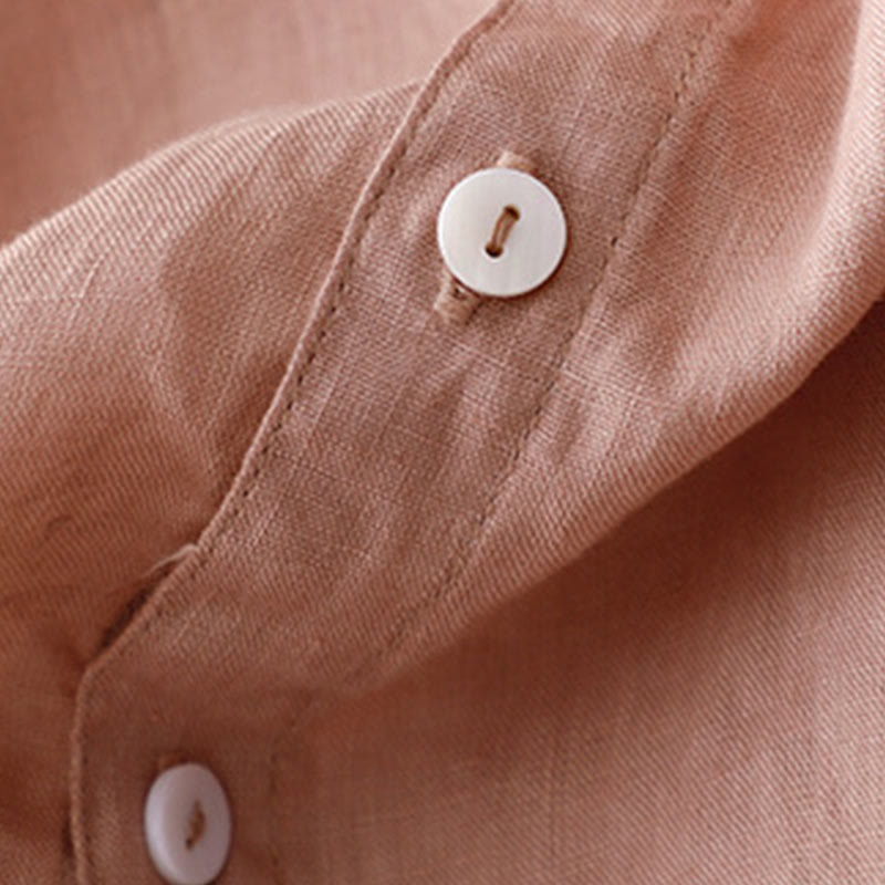 Buddha Stonesカジュアル プレーンボタン クルーネック フリルネック 半袖 コットンリネン レディース ミディドレス - image 16