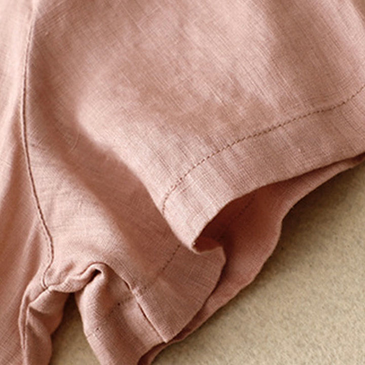 Buddha Stonesカジュアル プレーンボタン クルーネック フリルネック 半袖 コットンリネン レディース ミディドレス - image 18