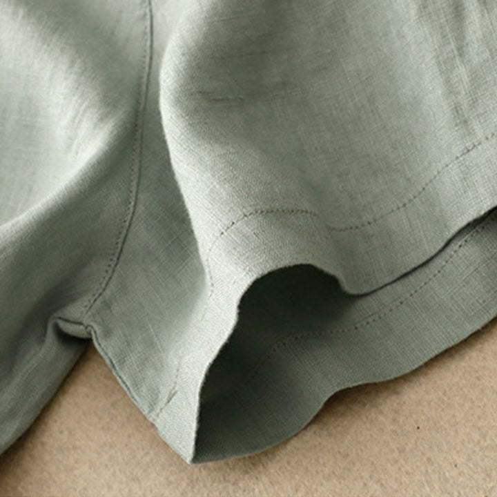 Buddha Stonesカジュアル プレーンボタン クルーネック フリルネック 半袖 コットンリネン レディース ミディドレス - image 6