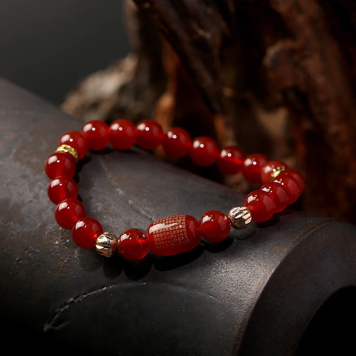 Buddha Stones天然赤瑪瑙 緑瑪瑙 仏教経典 穏やかなブレスレット