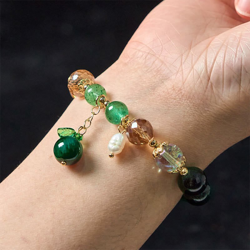Buddha Stones天然グリーンタイガーアイビーズ グリーンリーフ ポジティブブレスレット