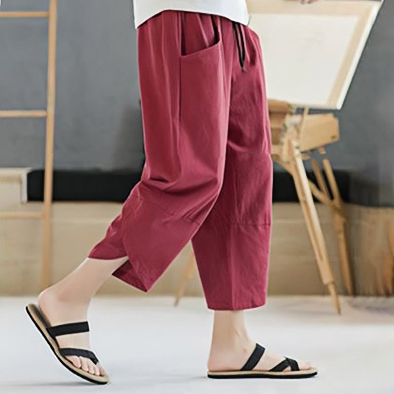 Buddha Stonesメンズ 夏用 無地 7-8丈 ドローストリングパンツ ポケット付き - image 32