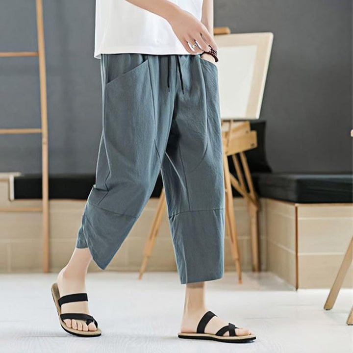 Buddha Stonesメンズ 夏用 無地 7-8丈 ドローストリングパンツ ポケット付き - image 4
