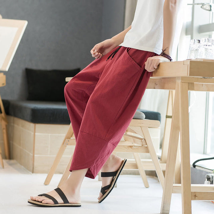 Buddha Stonesメンズ 夏用 無地 7-8丈 ドローストリングパンツ ポケット付き - image 34
