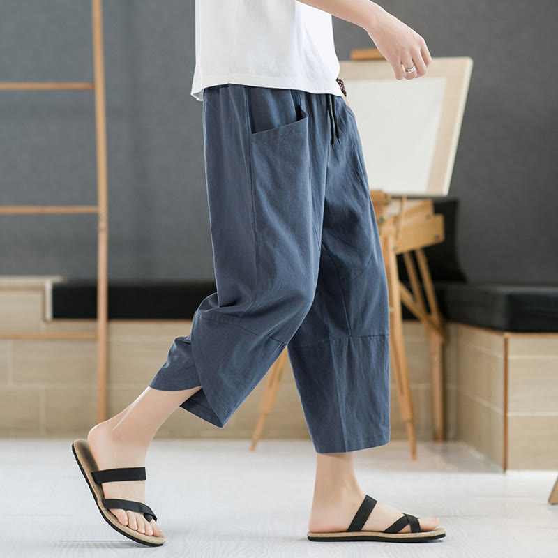 Buddha Stonesメンズ 夏用 無地 7-8丈 ドローストリングパンツ ポケット付き - image 25