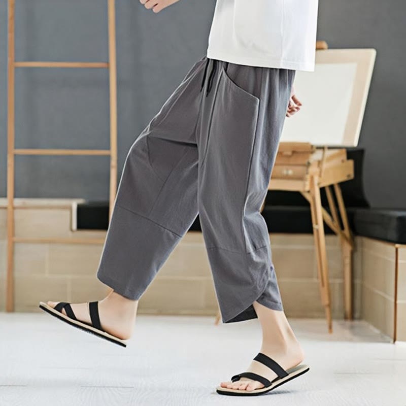 Buddha Stonesメンズ 夏用 無地 7-8丈 ドローストリングパンツ ポケット付き - image 17