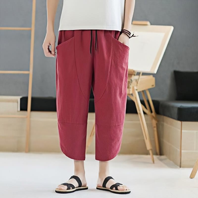 Buddha Stonesメンズ 夏用 無地 7-8丈 ドローストリングパンツ ポケット付き - image 29