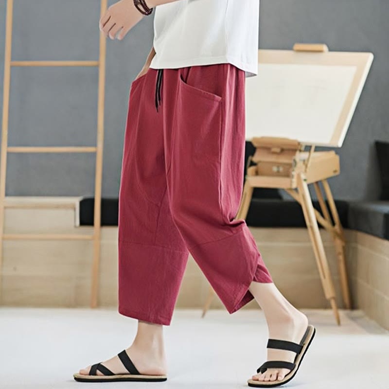 Buddha Stonesメンズ 夏用 無地 7-8丈 ドローストリングパンツ ポケット付き - image 28