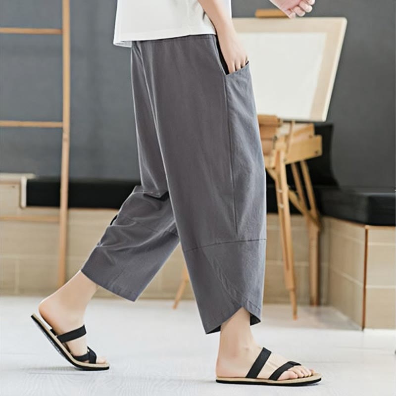 Buddha Stonesメンズ 夏用 無地 7-8丈 ドローストリングパンツ ポケット付き - image 16