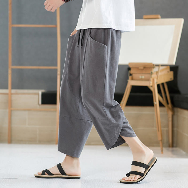 Buddha Stonesメンズ 夏用 無地 7-8丈 ドローストリングパンツ ポケット付き - image 18