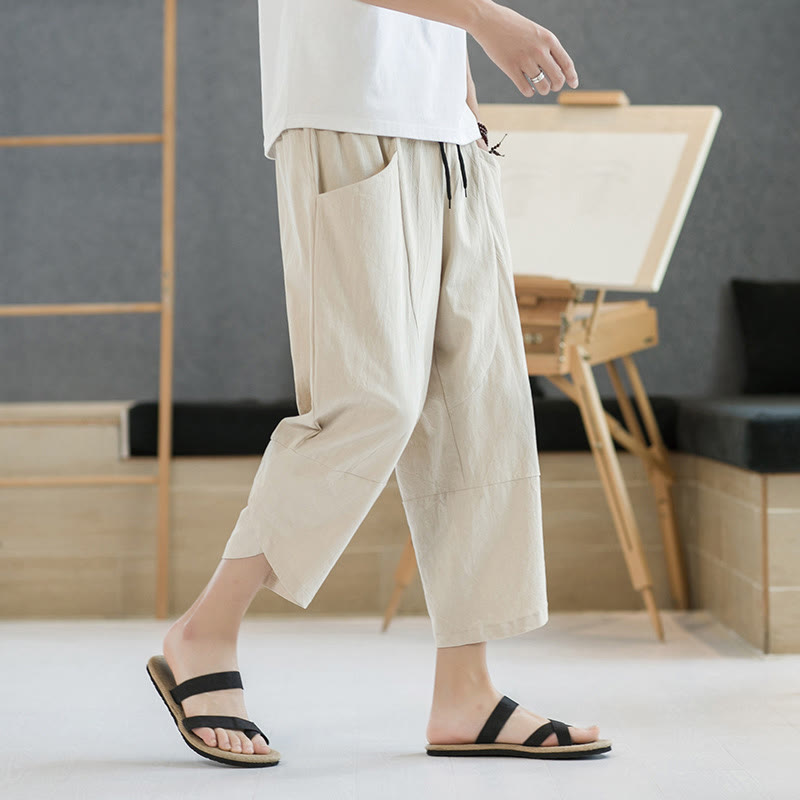 Buddha Stonesメンズ 夏用 無地 7-8丈 ドローストリングパンツ ポケット付き - image 38