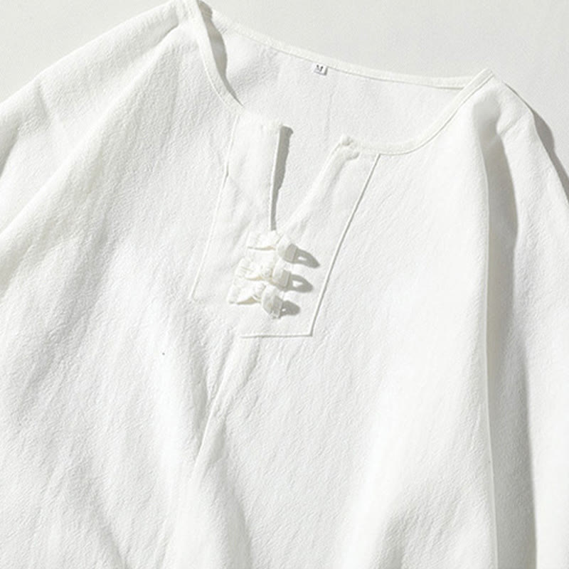 Buddha Stones2枚組 無地ノッチカラーTシャツ ワイドレッグショーツ ポケット付き メンズ瞑想服セット - image 16