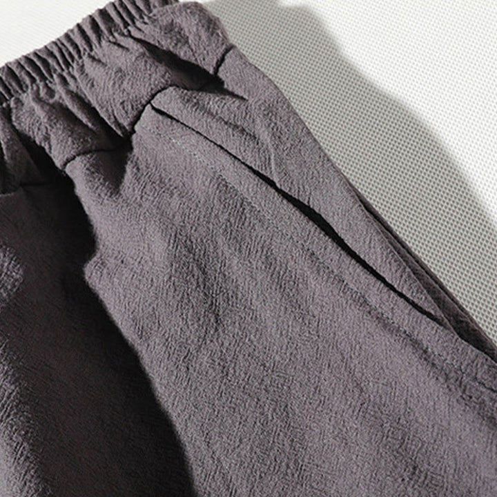 Buddha Stones 2点セット 無地 ノッチカラー Tシャツ 7-8丈 ワイドレッグショーツ ポケット付き コットンリネン メンズ 瞑想用クロスセット