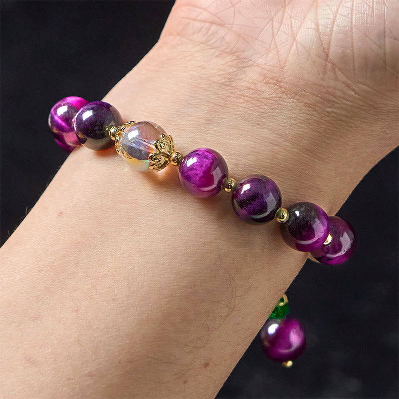 Buddha Stones天然レッドタイガーアイパープルタイガーアイビーズグリーンリーフ守護ブレスレット - image 14