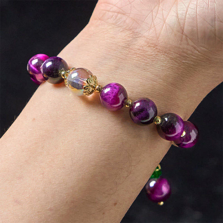 Buddha Stones天然レッドタイガーアイパープルタイガーアイビーズグリーンリーフ守護ブレスレット - image 14