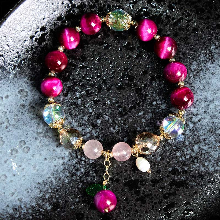 Buddha Stones天然レッドタイガーアイパープルタイガーアイビーズグリーンリーフ守護ブレスレット - image 1