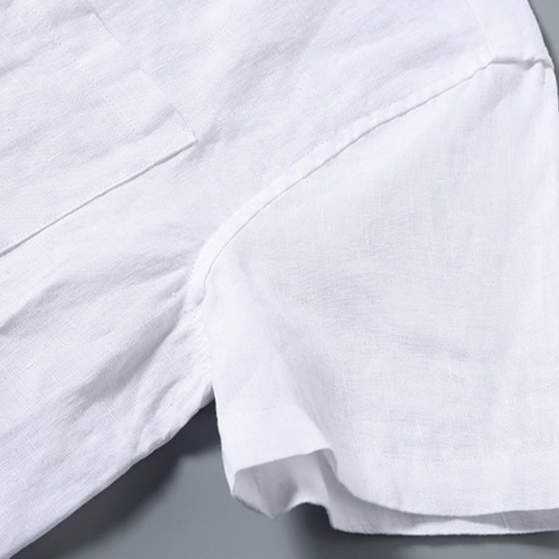 Buddha Stones夏カジュアル 純色ボタン コットン メンズ 半袖シャツ ポケット付き - image 7