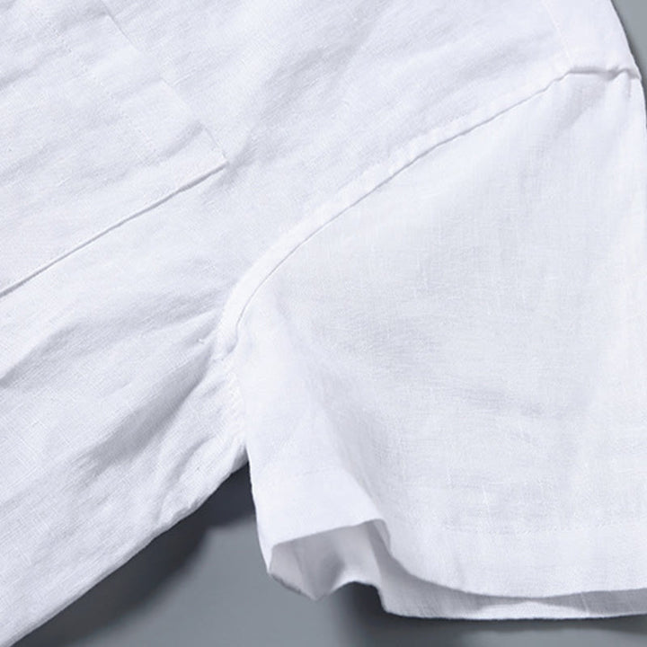 Buddha Stones夏カジュアル 純色ボタン コットン メンズ 半袖シャツ ポケット付き - image 7