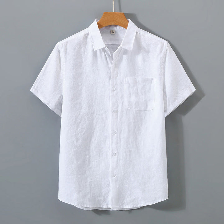 Buddha Stones夏カジュアル 純色ボタン コットン メンズ 半袖シャツ ポケット付き - 白 - US/UK/AU44、 EU54 (4XL) - image 5