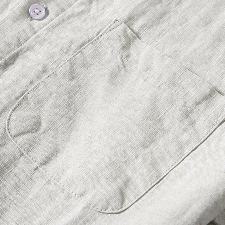 Buddha Stones夏カジュアル 純色ボタン コットン メンズ 半袖シャツ ポケット付き - image 3