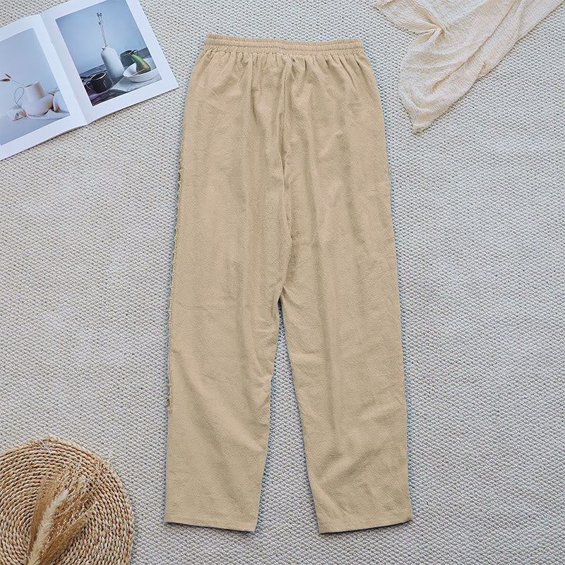 Buddha Stones夏 無地 つなぎ デザイン コットン リネン レディース パンツ ポケット付き - image 23