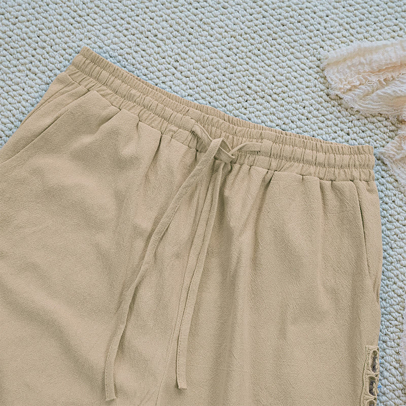 Buddha Stones夏 無地 つなぎ デザイン コットン リネン レディース パンツ ポケット付き - image 24