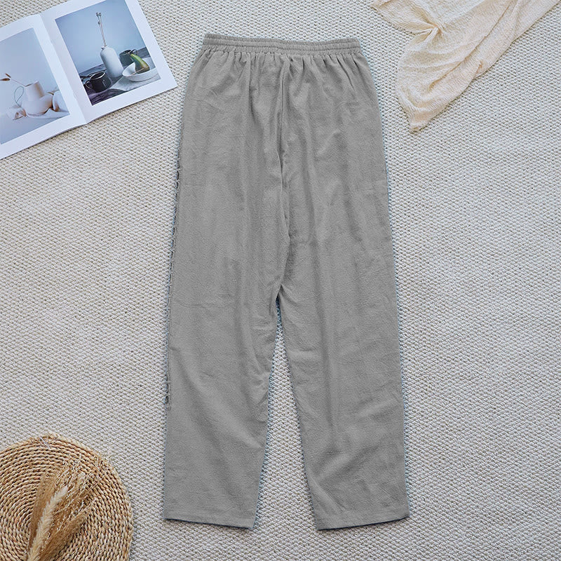 Buddha Stones夏 無地 つなぎ デザイン コットン リネン レディース パンツ ポケット付き - image 16