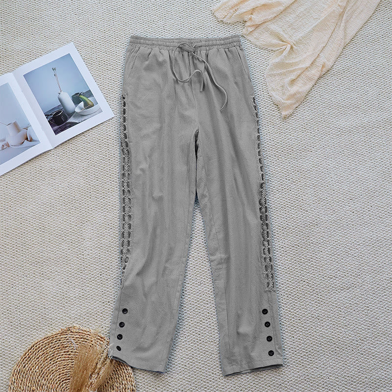 Buddha Stones夏 無地 つなぎ デザイン コットン リネン レディース パンツ ポケット付き - ライトグレー - US12、 UK/AU16、 EU44 (2XL) - image 14