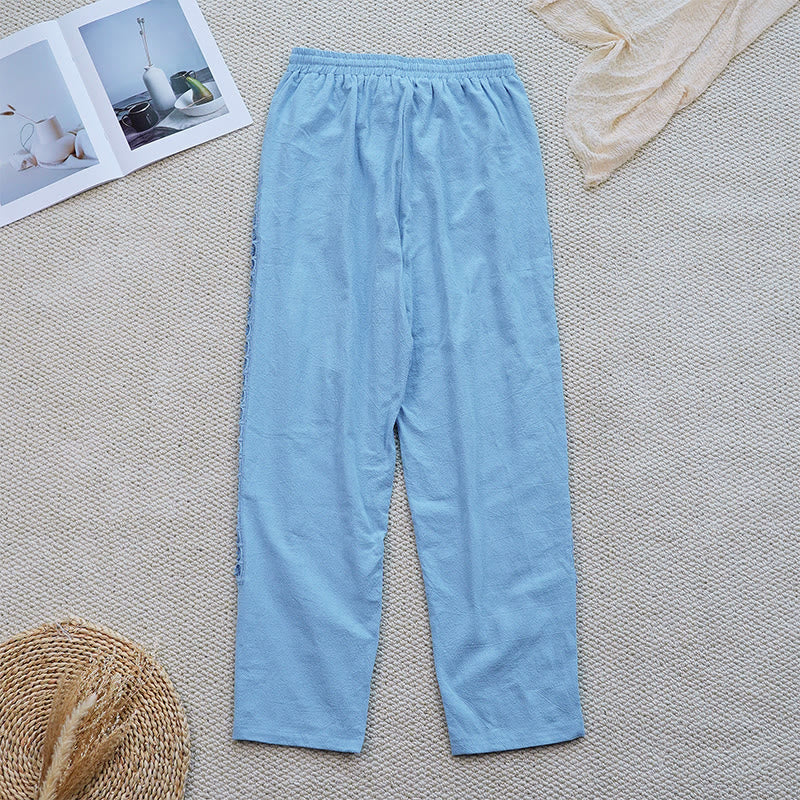 Buddha Stones夏 無地 つなぎ デザイン コットン リネン レディース パンツ ポケット付き - image 30