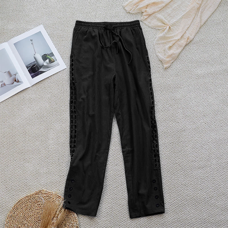 Buddha Stones夏 無地 つなぎ デザイン コットン リネン レディース パンツ ポケット付き - 黒 - US12、 UK/AU16、 EU44 (2XL) - image 7