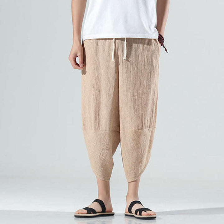 Buddha Stones無地 シンプルデザイン ドローストリング 7-8丈 リネン メンズ ハーレムパンツ ポケット付き - image 29