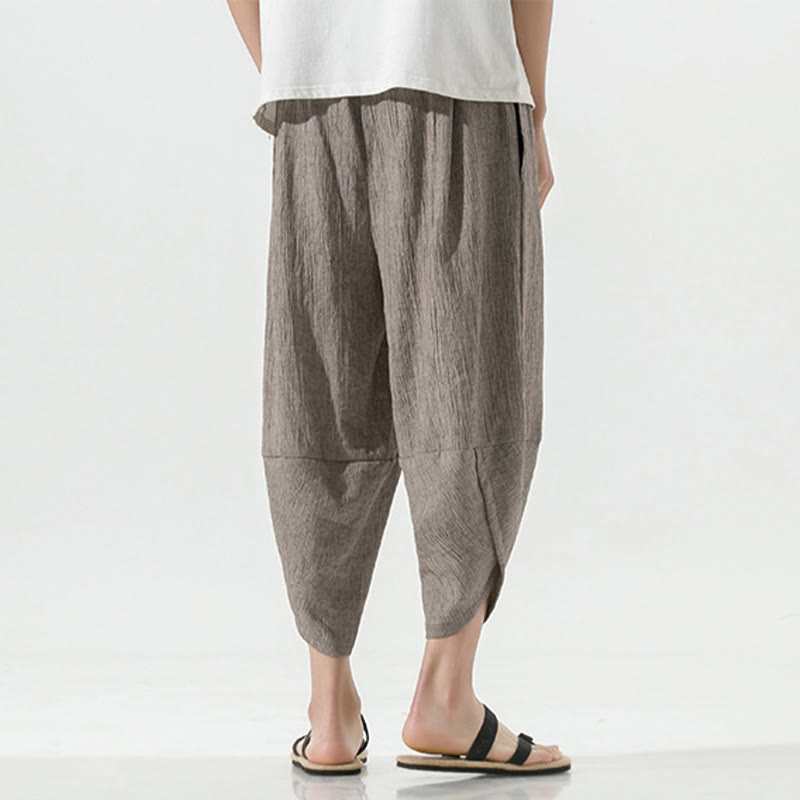 Buddha Stones無地 シンプルデザイン ドローストリング 7-8丈 リネン メンズ ハーレムパンツ ポケット付き - image 37