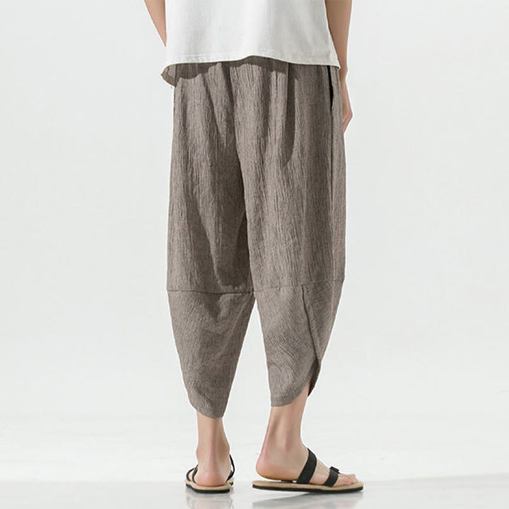 Buddha Stones無地 シンプルデザイン ドローストリング 7-8丈 リネン メンズ ハーレムパンツ ポケット付き - image 37