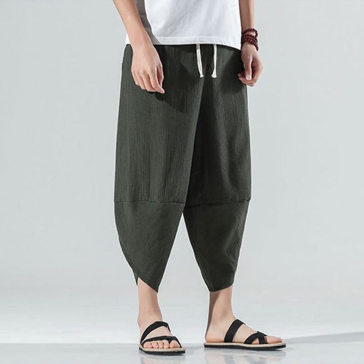 Buddha Stones無地 シンプルデザイン ドローストリング 7-8丈 リネン メンズ ハーレムパンツ ポケット付き - image 25