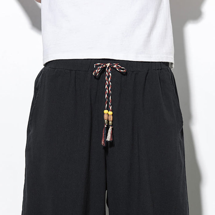 Buddha Stonesカジュアル サマー ドローストリング 7-8丈 リネン メンズ ハーレムパンツ ポケット付き