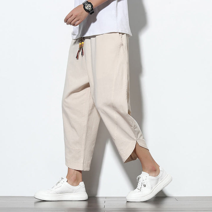 Buddha Stonesカジュアル サマー ドローストリング 7-8丈 リネン メンズ ハーレムパンツ ポケット付き
