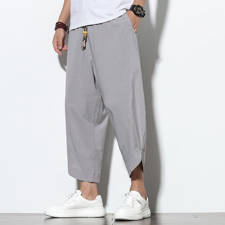 Buddha Stonesカジュアル サマー ドローストリング 7-8丈 リネン メンズ ハーレムパンツ ポケット付き - image 4