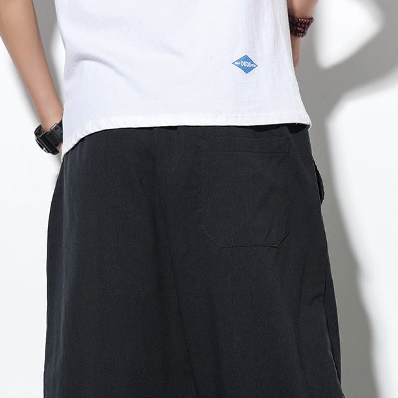 Buddha Stonesカジュアル サマー ドローストリング 7-8丈 リネン メンズ ハーレムパンツ ポケット付き